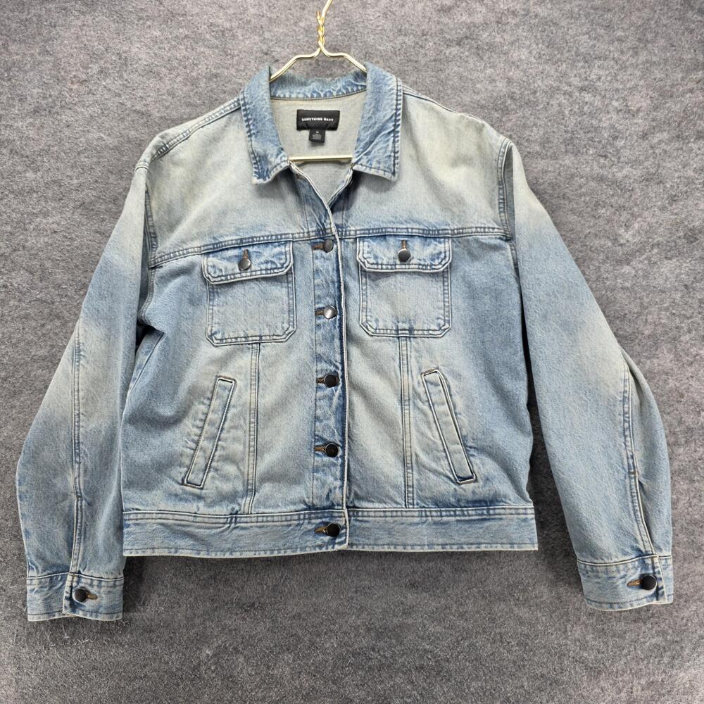 Something Navy Jacket Womens Medium Denim Button Up Trucker Pockets